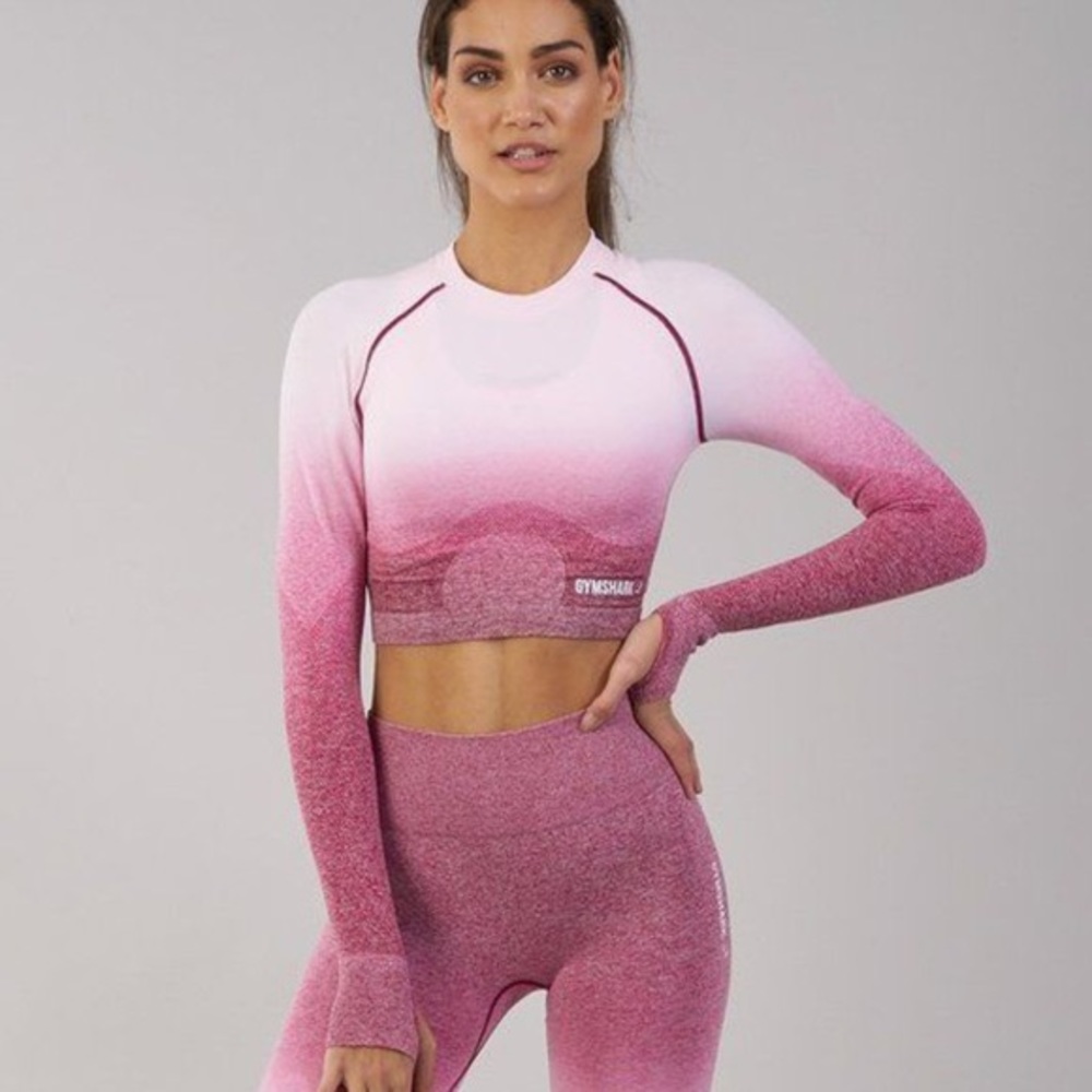 NWT gymshark seamless crop top chalk pink/beet